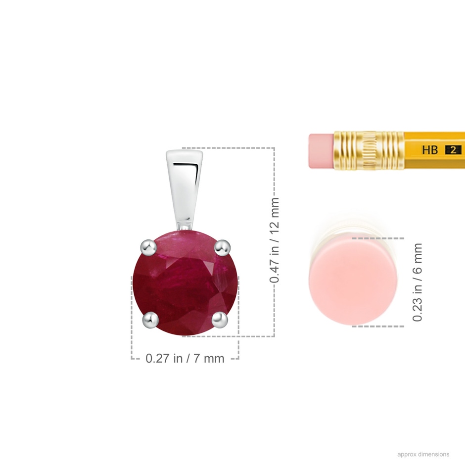 7mm A Classic Prong-Set Round Ruby Solitaire Pendant in White Gold ruler