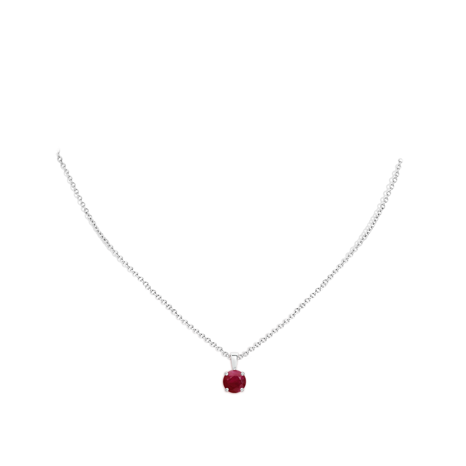7mm A Classic Prong-Set Round Ruby Solitaire Pendant in White Gold pen