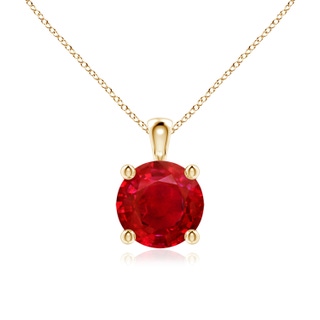 7mm AAA Classic Round Ruby Solitaire Pendant in 9K Yellow Gold
