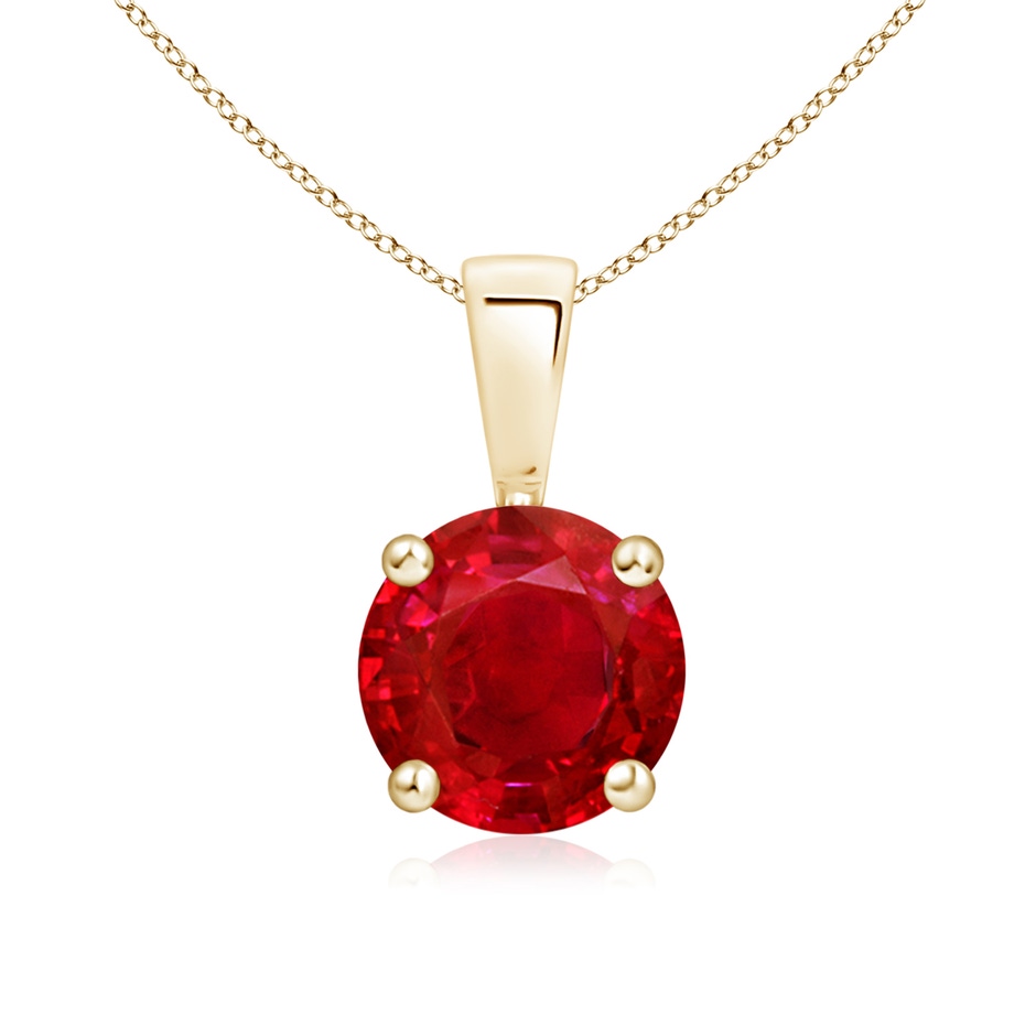 7mm AAA Classic Prong-Set Round Ruby Solitaire Pendant in Yellow Gold 