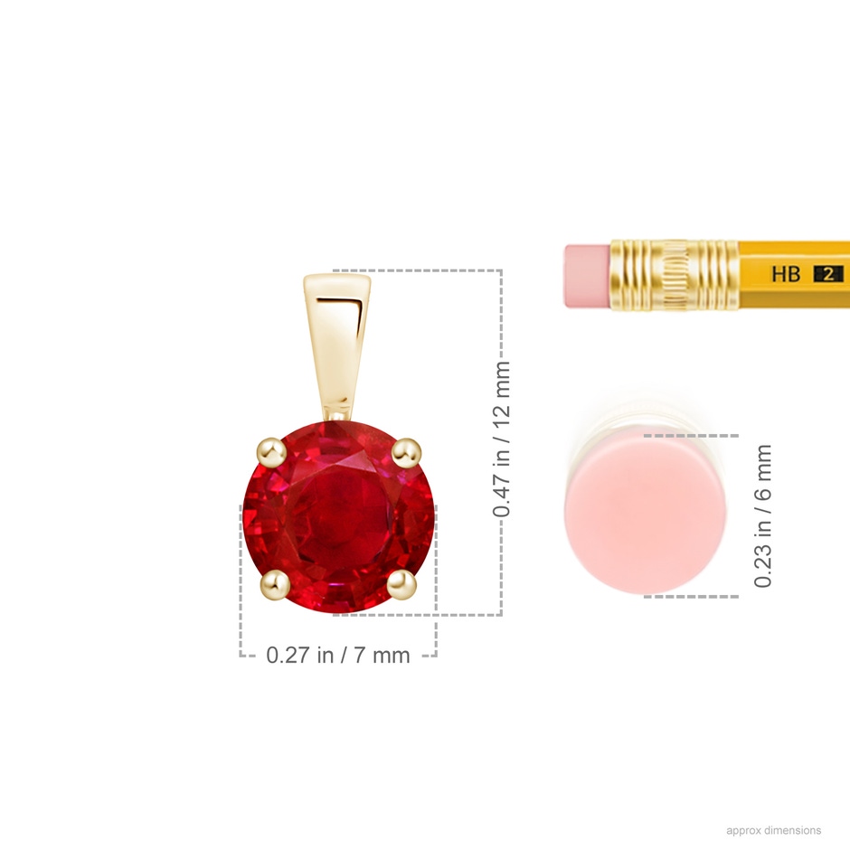 7mm AAA Classic Prong-Set Round Ruby Solitaire Pendant in Yellow Gold ruler