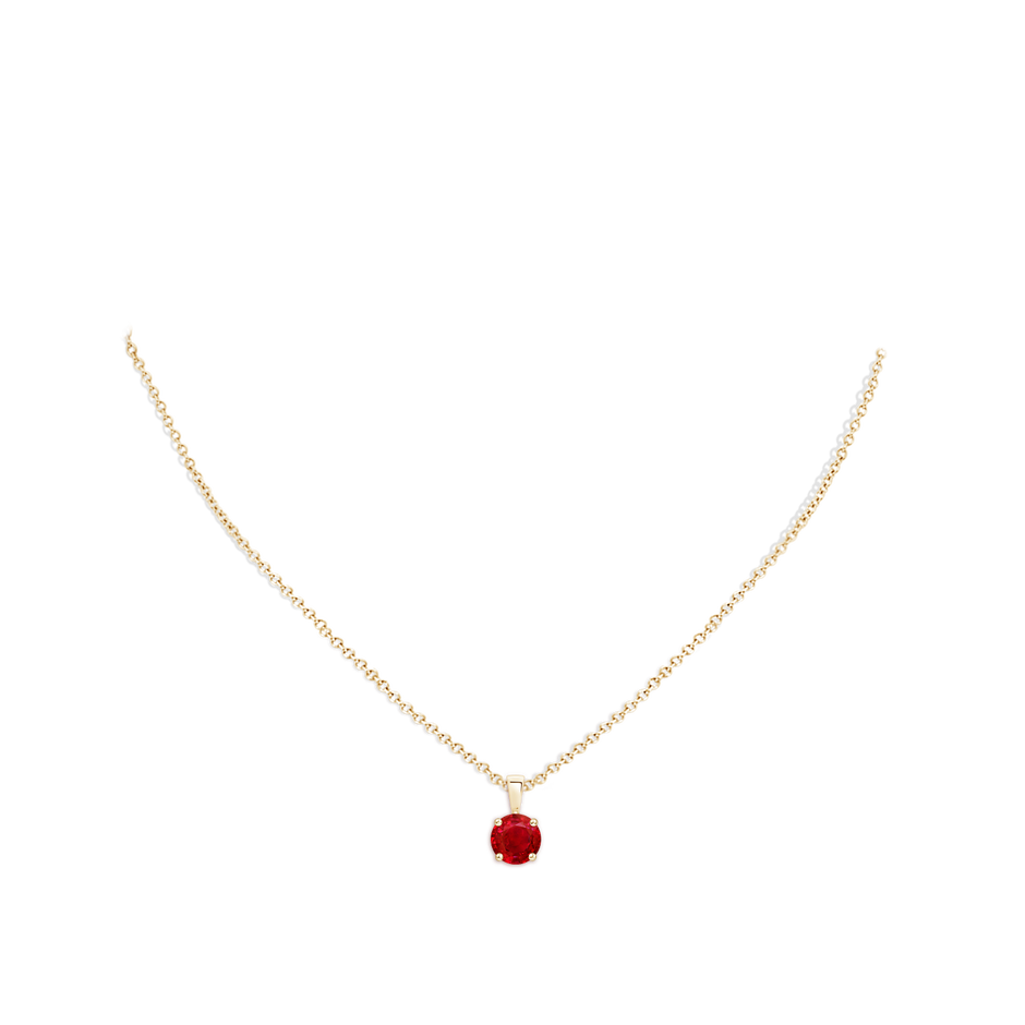 7mm AAA Classic Prong-Set Round Ruby Solitaire Pendant in Yellow Gold pen