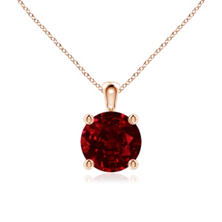 7mm AAAA Classic Round Ruby Solitaire Pendant in Rose Gold