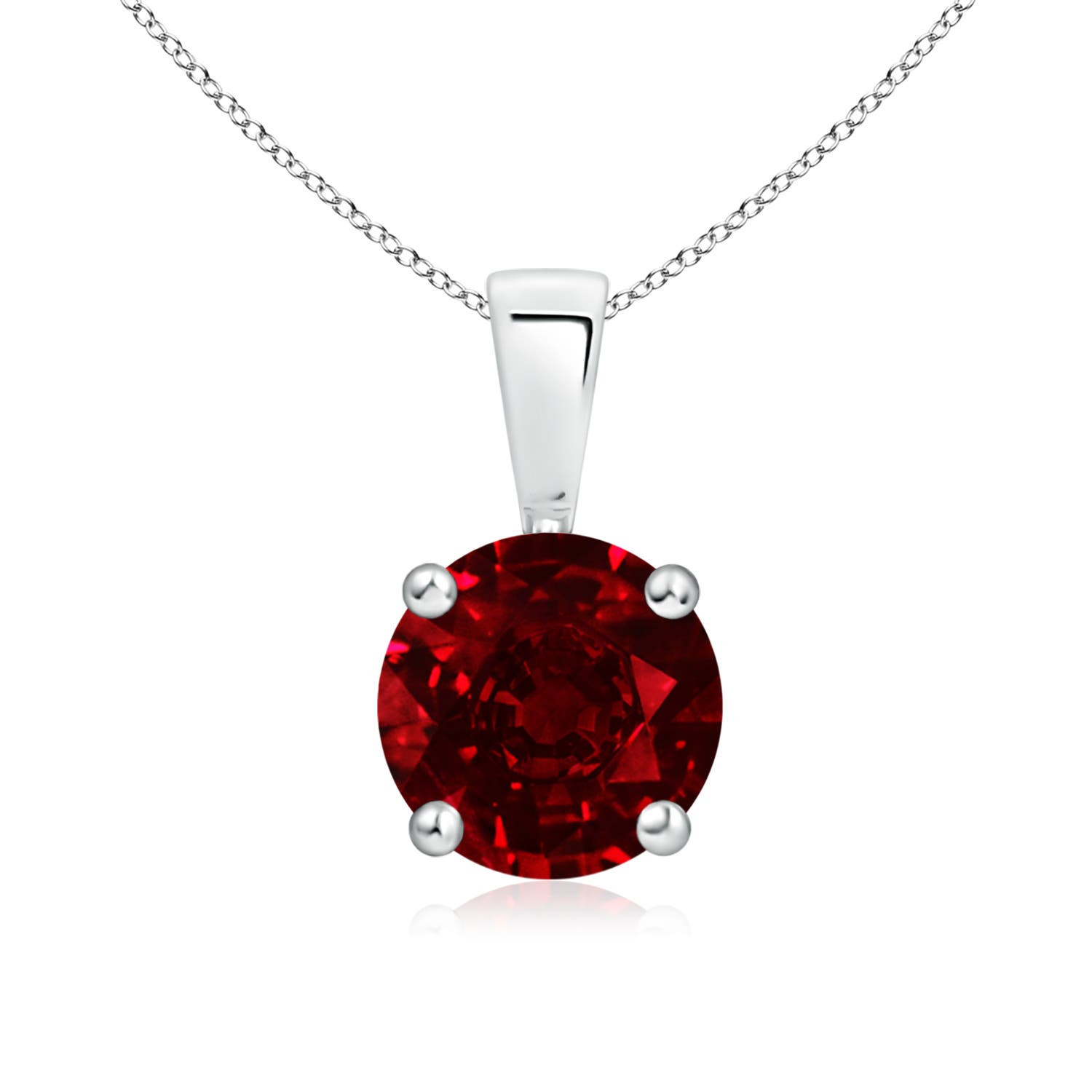 7mm AAAA Classic Prong-Set Round Ruby Solitaire Pendant in S999 Silver