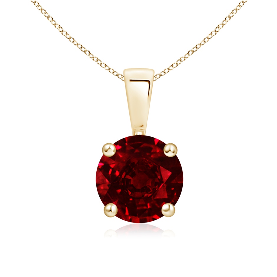 7mm AAAA Classic Prong-Set Round Ruby Solitaire Pendant in Yellow Gold 