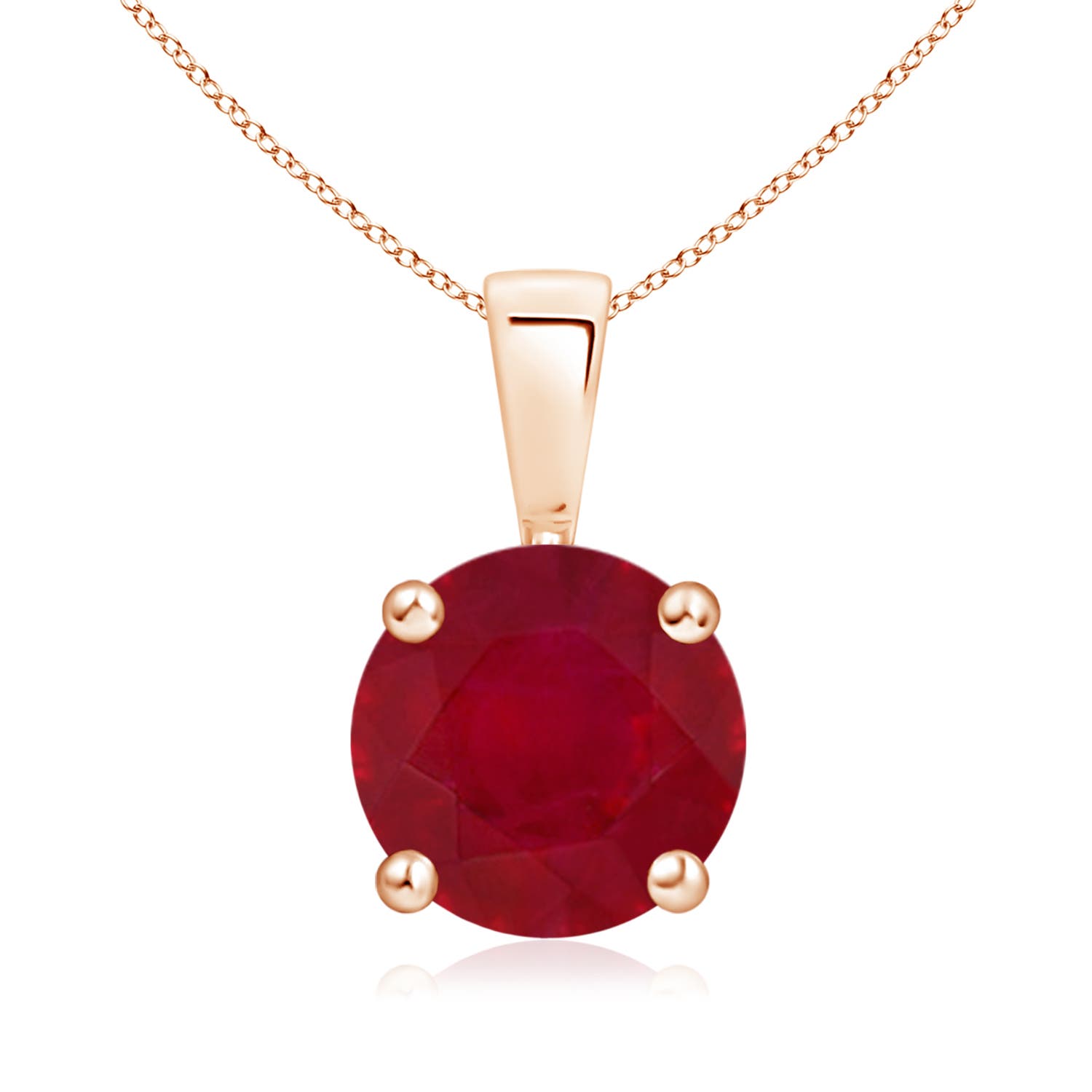 8mm AA Classic Prong-Set Round Ruby Solitaire Pendant in Rose Gold