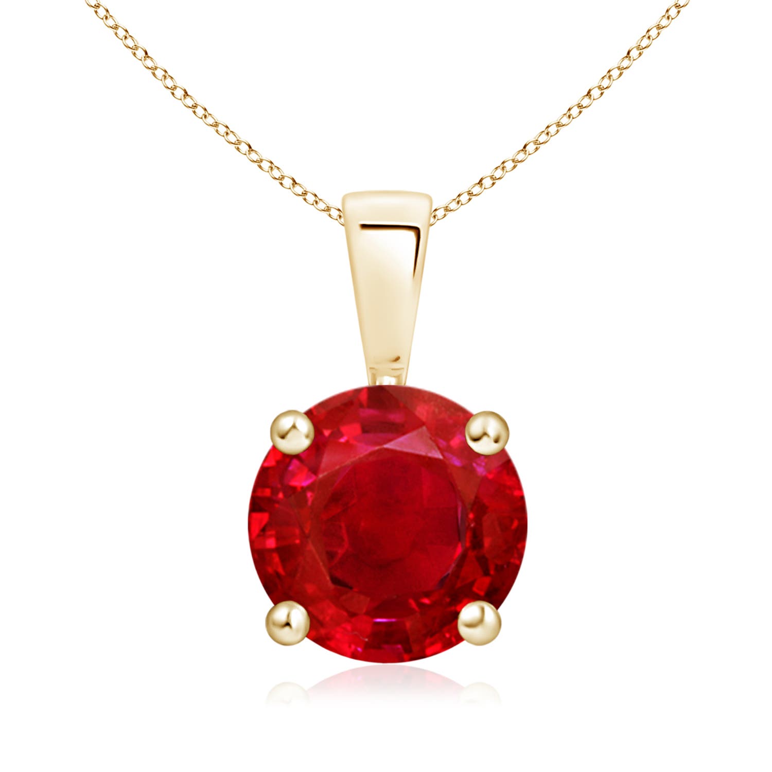 8mm AAA Classic Prong-Set Round Ruby Solitaire Pendant in 18K Yellow Gold