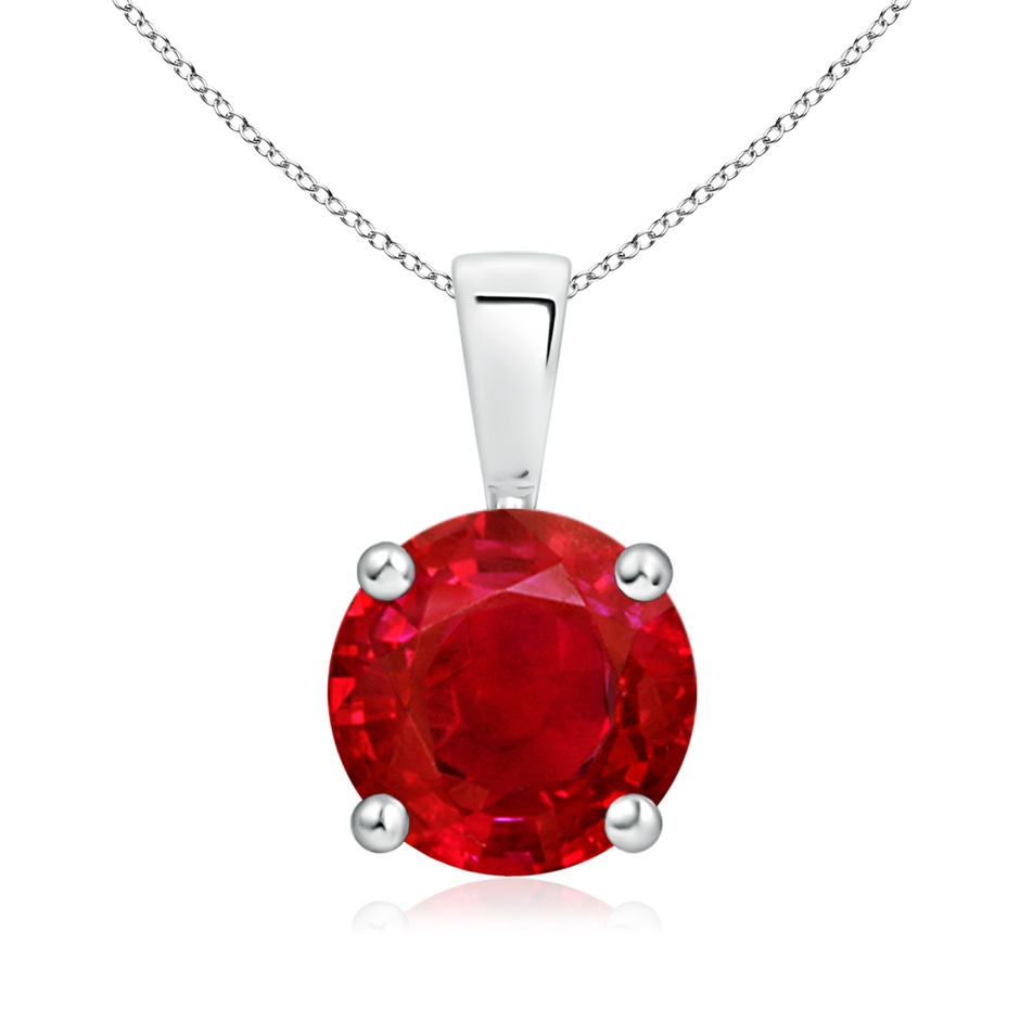 8mm AAA Classic Prong-Set Round Ruby Solitaire Pendant in S999 Silver 