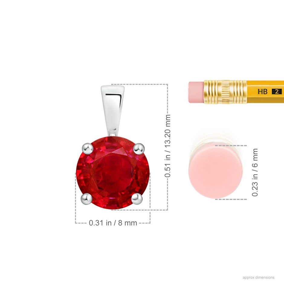 8mm AAA Classic Prong-Set Round Ruby Solitaire Pendant in S999 Silver ruler