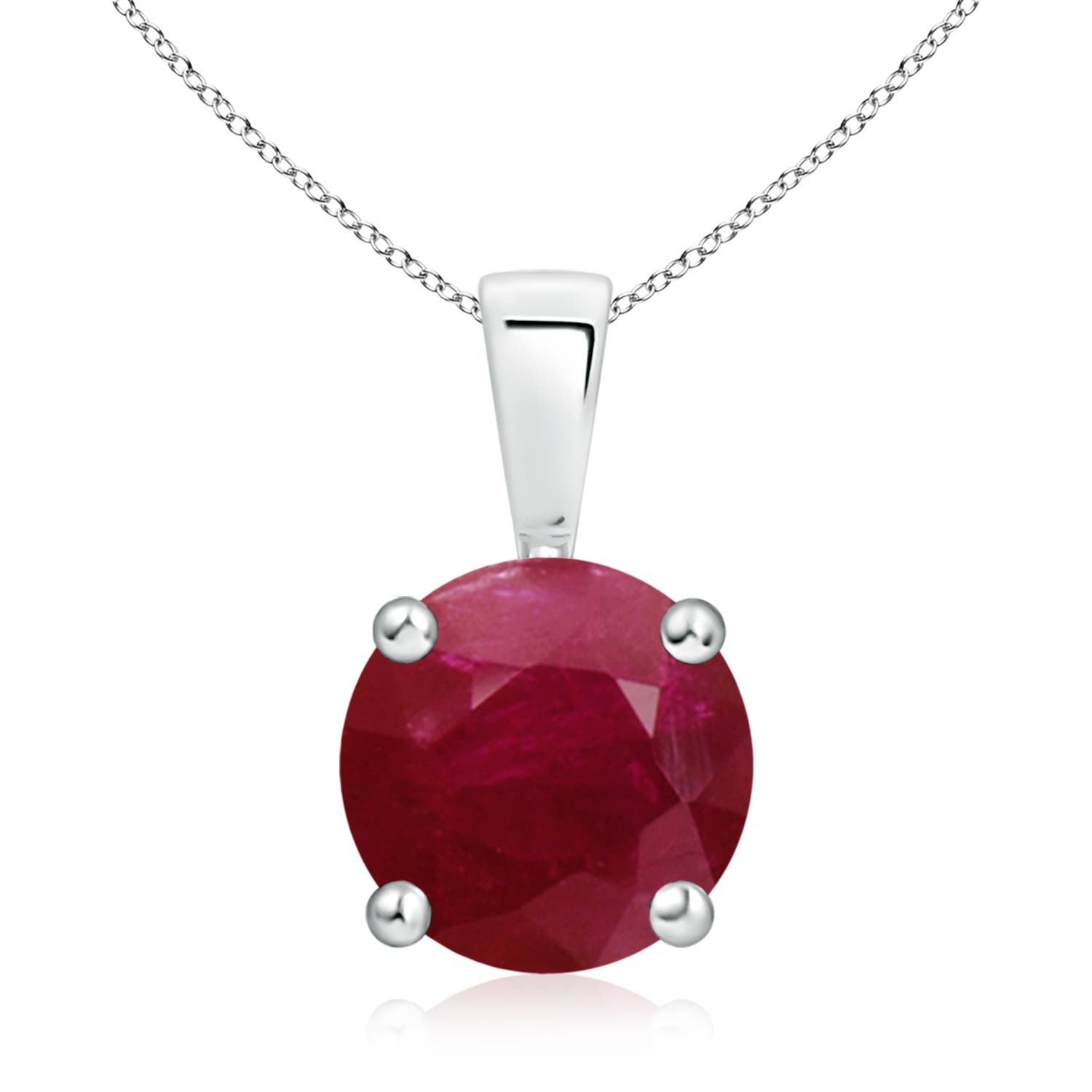 9mm A Classic Prong-Set Round Ruby Solitaire Pendant in 18K White Gold
