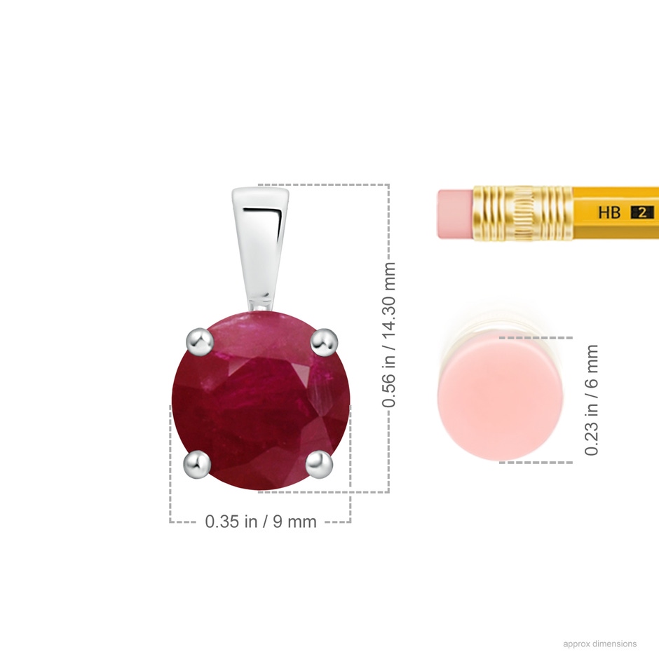 9mm A Classic Prong-Set Round Ruby Solitaire Pendant in P950 Platinum ruler