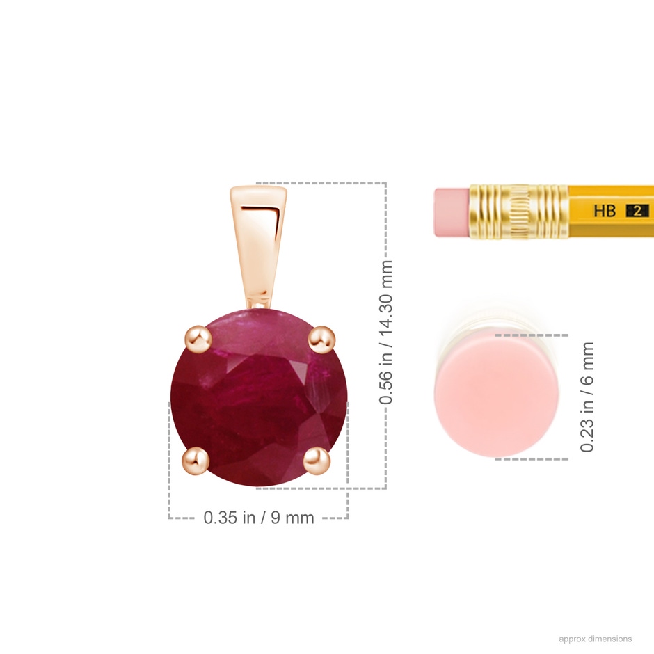 9mm A Classic Prong-Set Round Ruby Solitaire Pendant in Rose Gold ruler