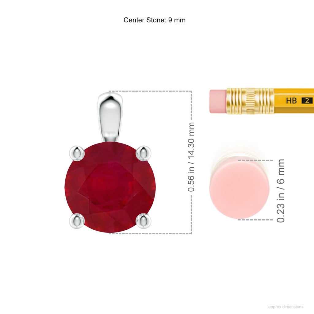 9mm AA Classic Round Ruby Solitaire Pendant in P950 Platinum ruler