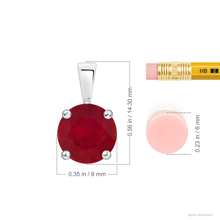 9mm AA Classic Prong-Set Round Ruby Solitaire Pendant in P950 Platinum ruler