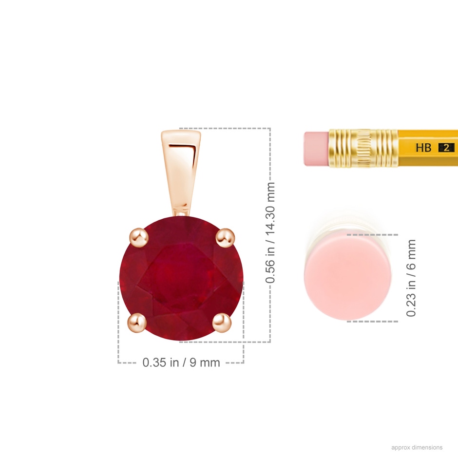 9mm AA Classic Prong-Set Round Ruby Solitaire Pendant in Rose Gold ruler