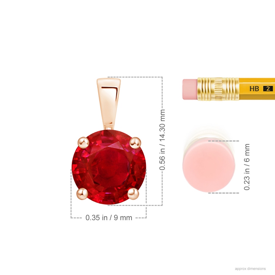 9mm AAA Classic Prong-Set Round Ruby Solitaire Pendant in Rose Gold ruler