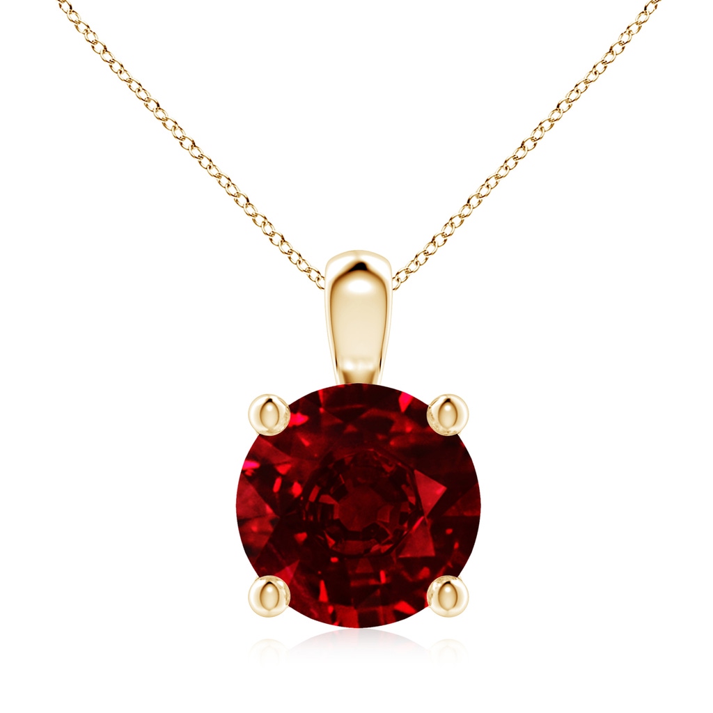 9mm AAAA Classic Round Ruby Solitaire Pendant in 9K Yellow Gold
