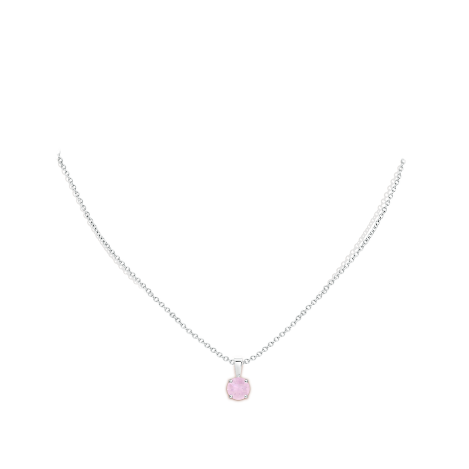 6mm AAA Classic Round Rose Quartz Solitaire Pendant in White Gold body-neck