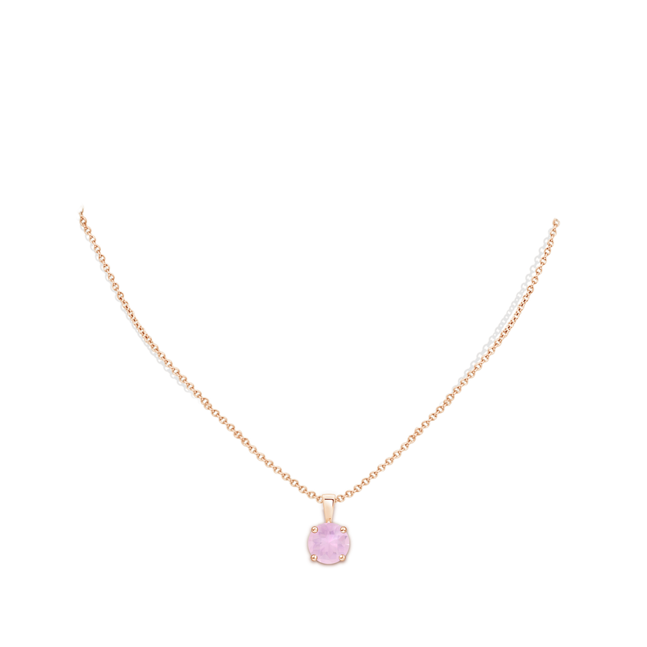 8mm AAAA Classic Round Rose Quartz Solitaire Pendant in Rose Gold body-neck