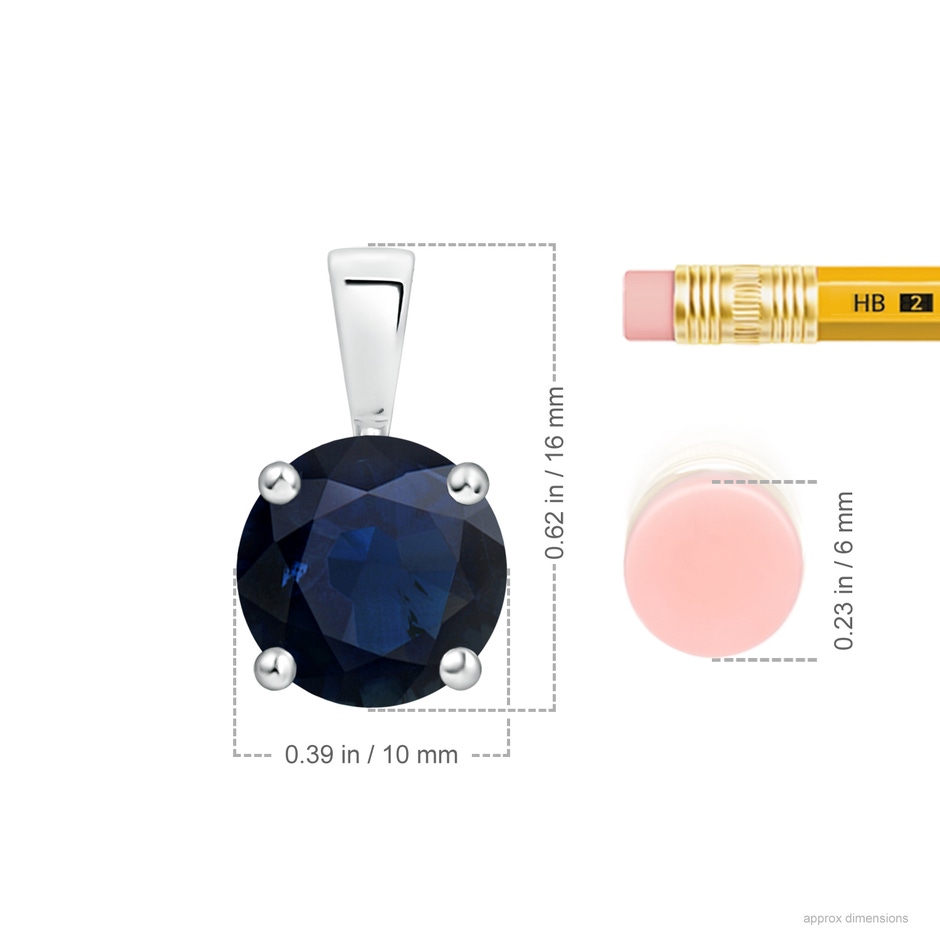 10mm A Classic Prong-Set Round Blue Sapphire Solitaire Pendant in P950 Platinum ruler