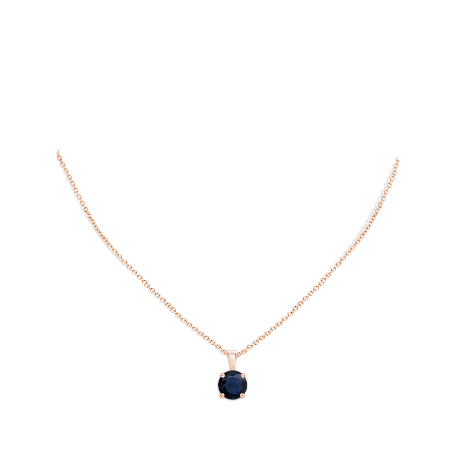 10mm A Classic Prong-Set Round Blue Sapphire Solitaire Pendant in Rose Gold pen
