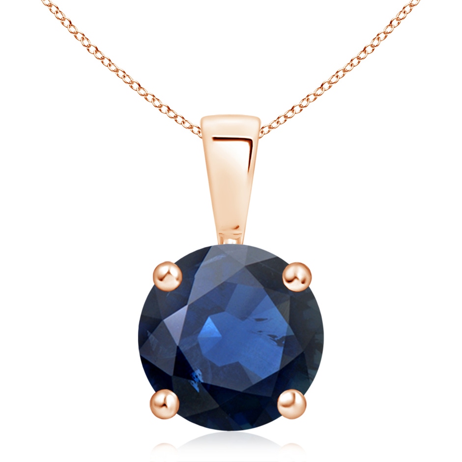 10mm AA Classic Prong-Set Round Blue Sapphire Solitaire Pendant in Rose Gold 