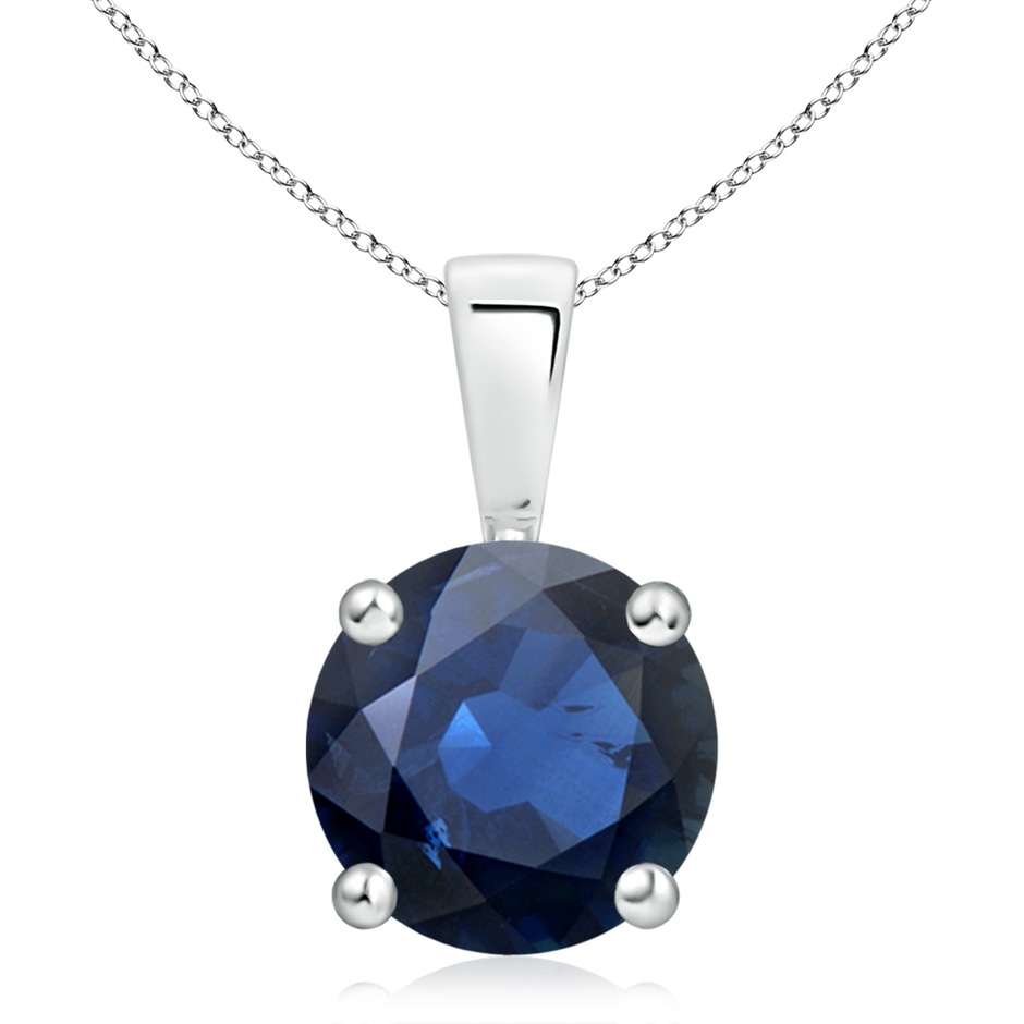 10mm AA Classic Prong-Set Round Blue Sapphire Solitaire Pendant in White Gold 