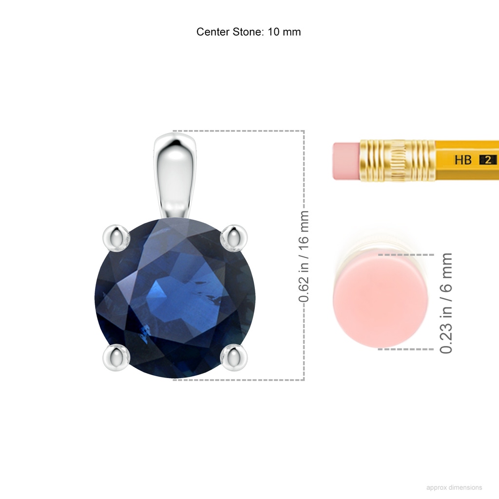 10mm AA Classic Round Blue Sapphire Solitaire Pendant in White Gold ruler