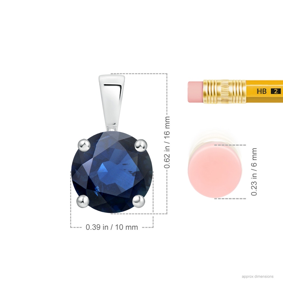 10mm AA Classic Prong-Set Round Blue Sapphire Solitaire Pendant in White Gold ruler