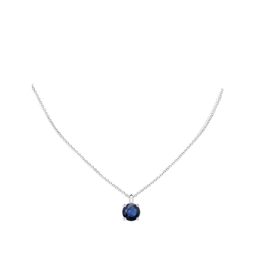 10mm AA Classic Round Blue Sapphire Solitaire Pendant in White Gold pen