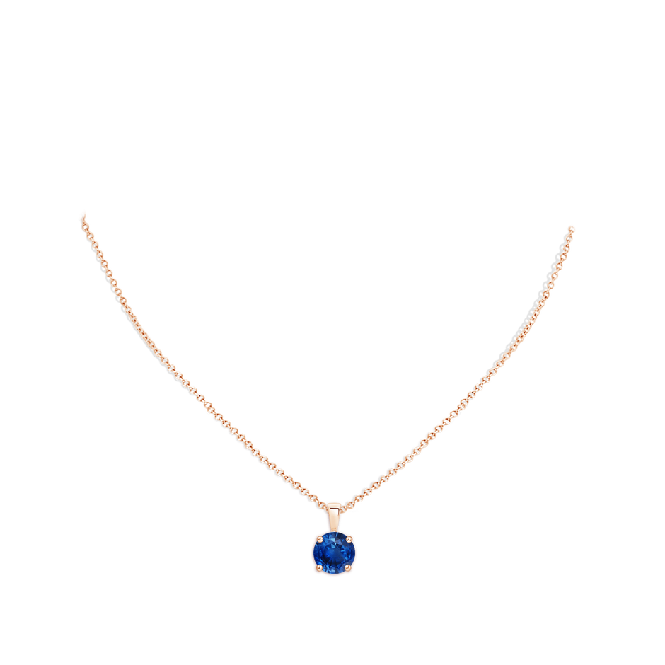 10mm AAA Classic Prong-Set Round Blue Sapphire Solitaire Pendant in 18K Rose Gold pen