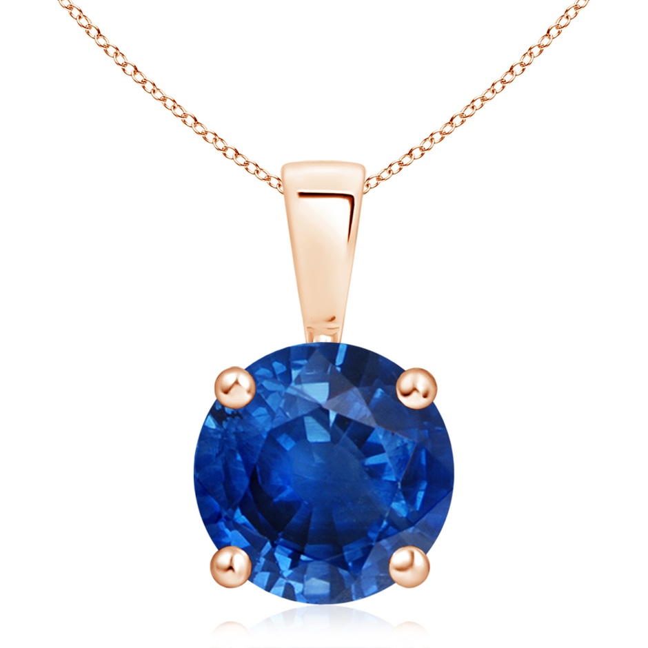 10mm AAA Classic Prong-Set Round Blue Sapphire Solitaire Pendant in Rose Gold 