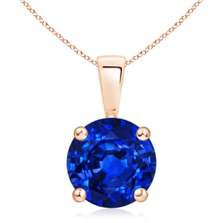 10mm AAAA Classic Prong-Set Round Blue Sapphire Solitaire Pendant in 18K Rose Gold