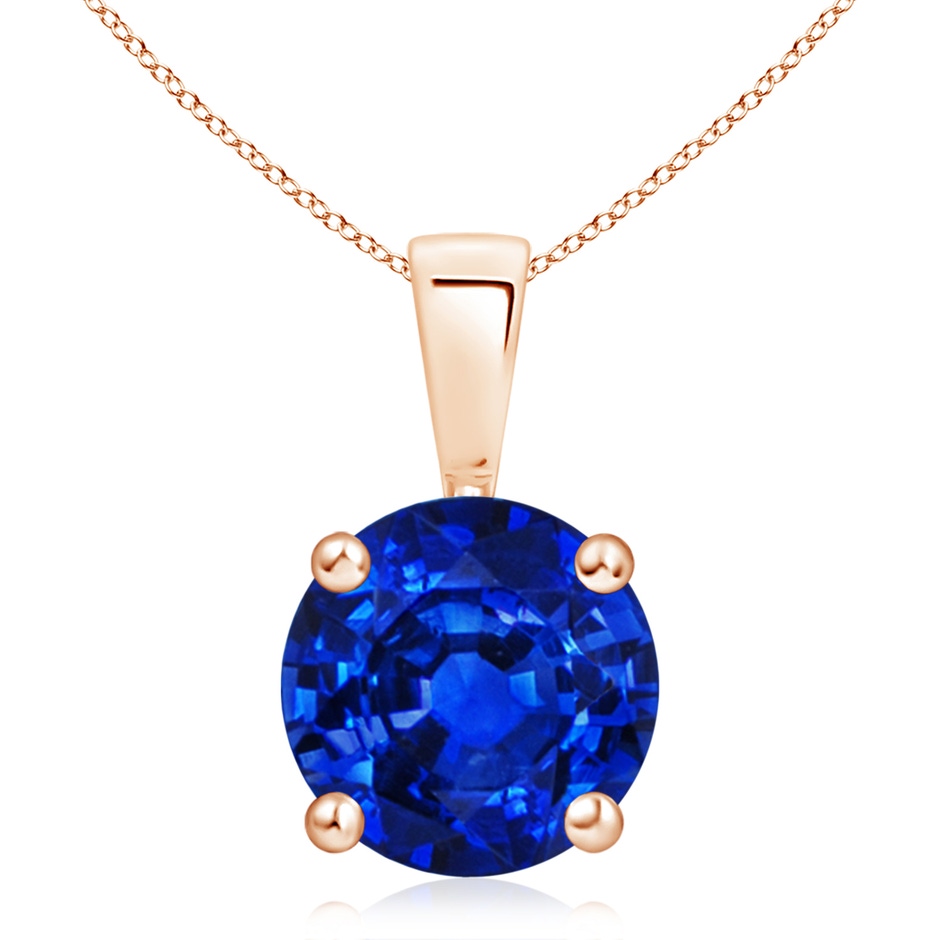 10mm AAAA Classic Prong-Set Round Blue Sapphire Solitaire Pendant in Rose Gold 