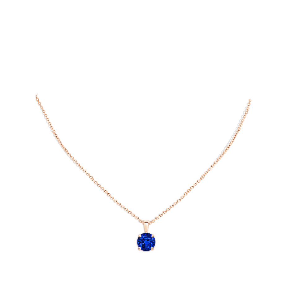 10mm AAAA Classic Prong-Set Round Blue Sapphire Solitaire Pendant in Rose Gold pen
