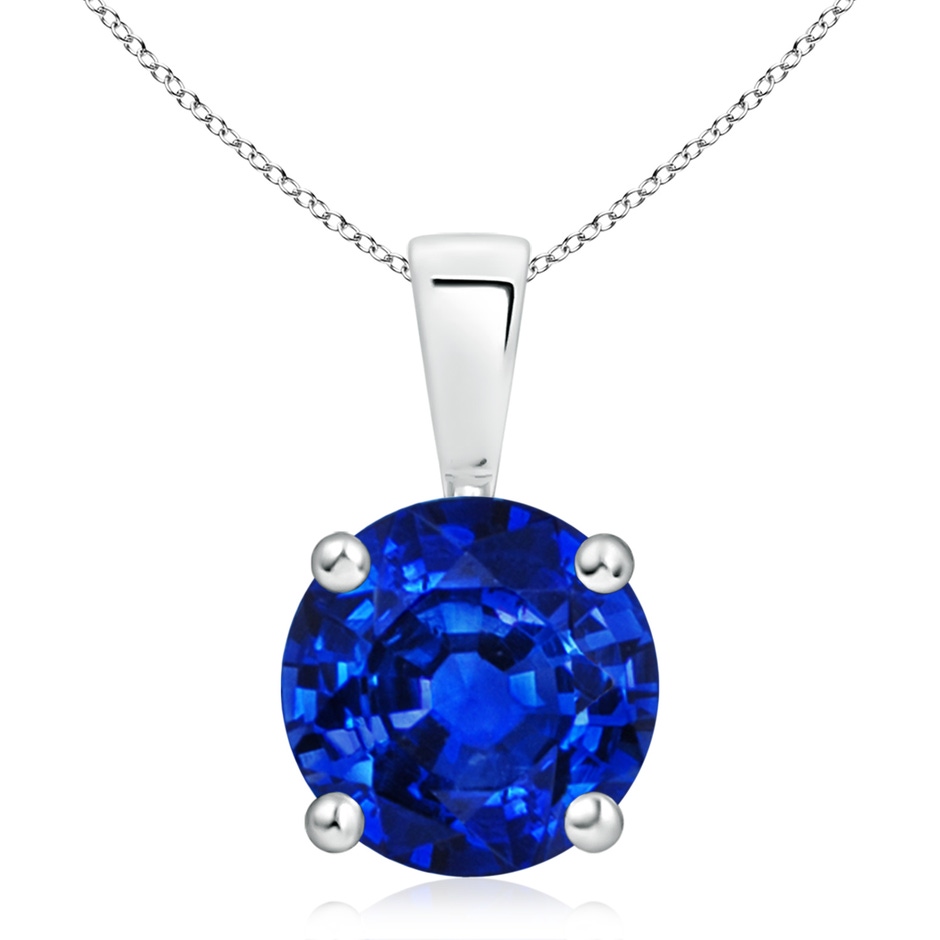 10mm AAAA Classic Prong-Set Round Blue Sapphire Solitaire Pendant in White Gold 