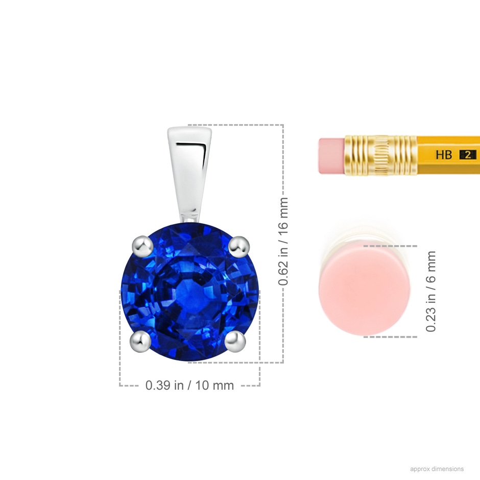 10mm AAAA Classic Prong-Set Round Blue Sapphire Solitaire Pendant in White Gold ruler