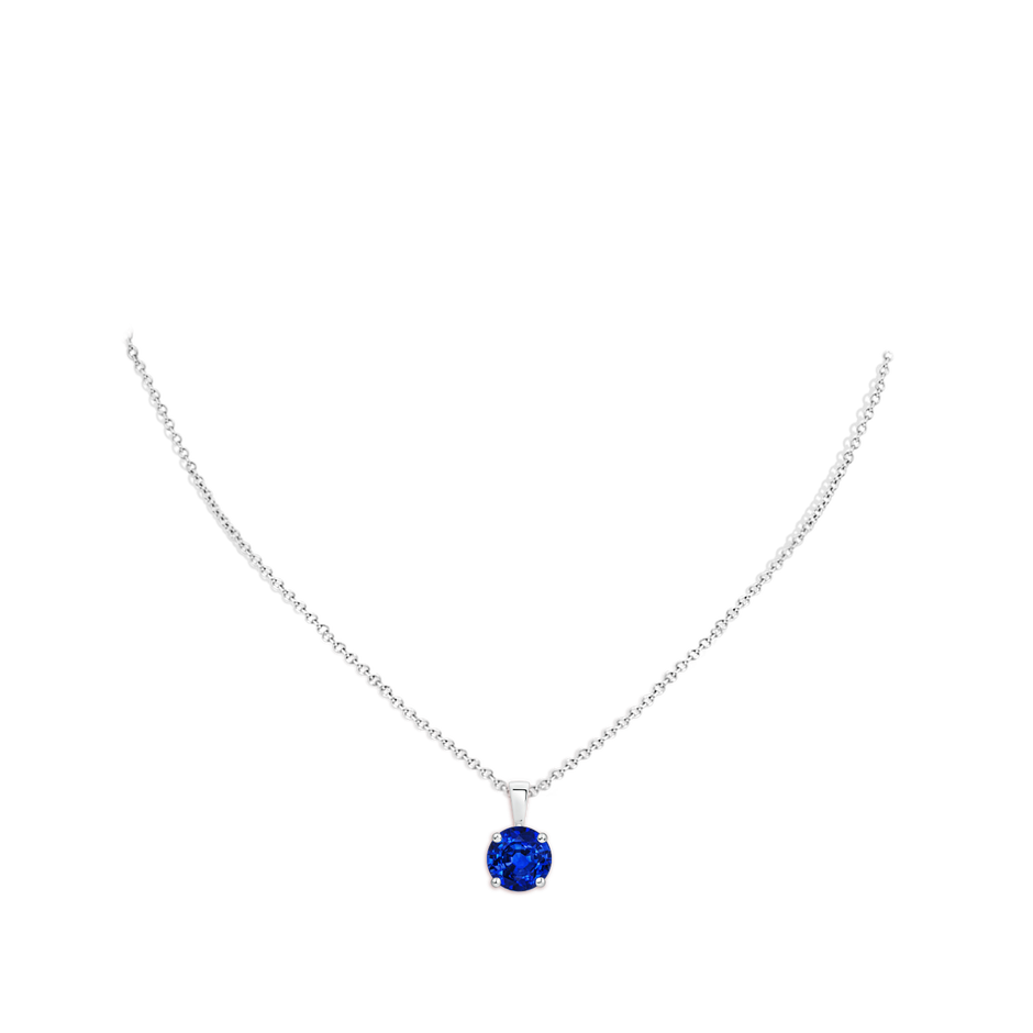 10mm AAAA Classic Prong-Set Round Blue Sapphire Solitaire Pendant in White Gold pen