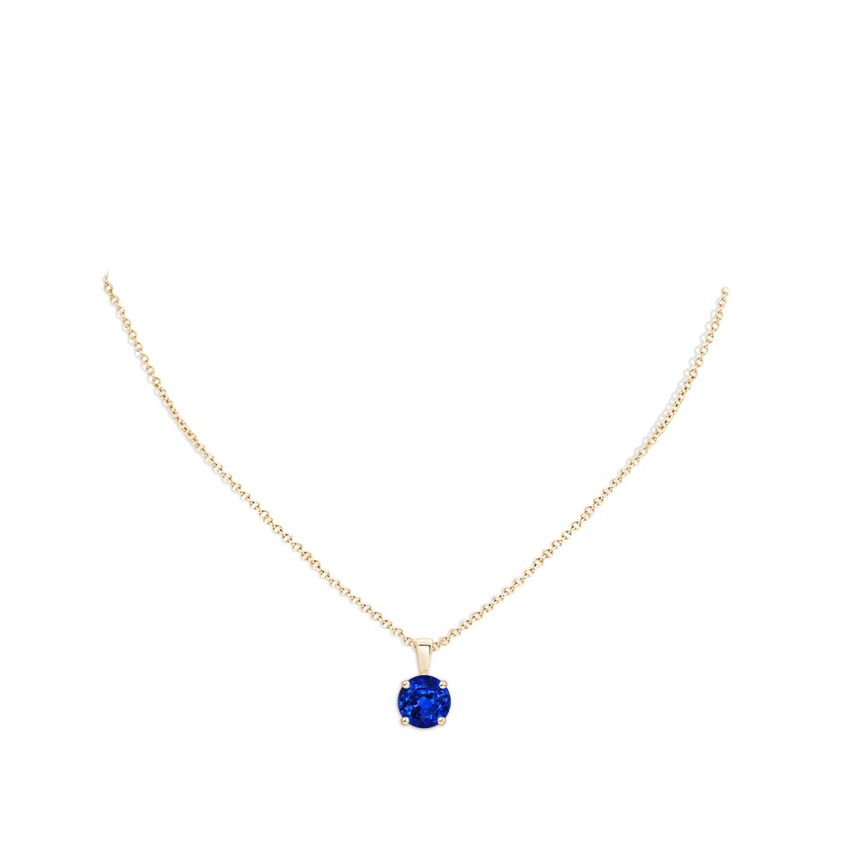10mm AAAA Classic Prong-Set Round Blue Sapphire Solitaire Pendant in Yellow Gold pen