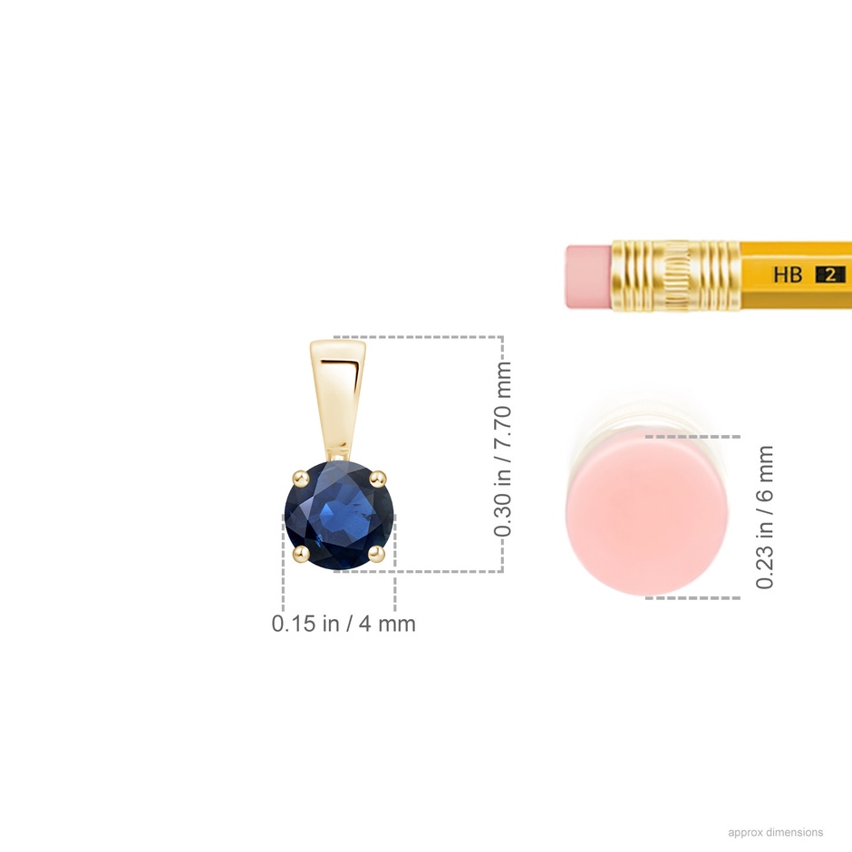 4mm AA Classic Prong-Set Round Blue Sapphire Solitaire Pendant in Yellow Gold ruler