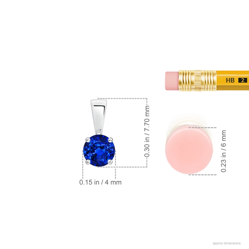 4mm AAAA Classic Prong-Set Round Blue Sapphire Solitaire Pendant in S999 Silver ruler