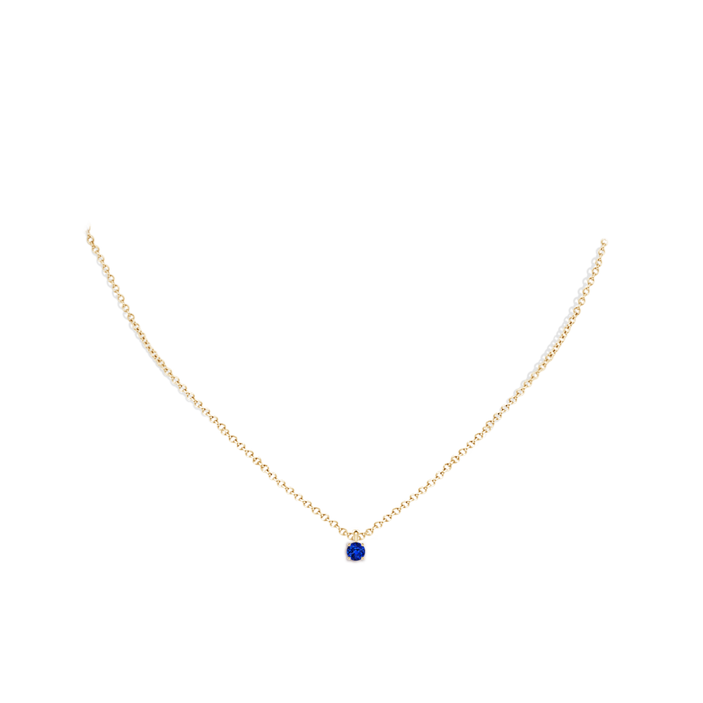 4mm AAAA Classic Round Blue Sapphire Solitaire Pendant in Yellow Gold pen