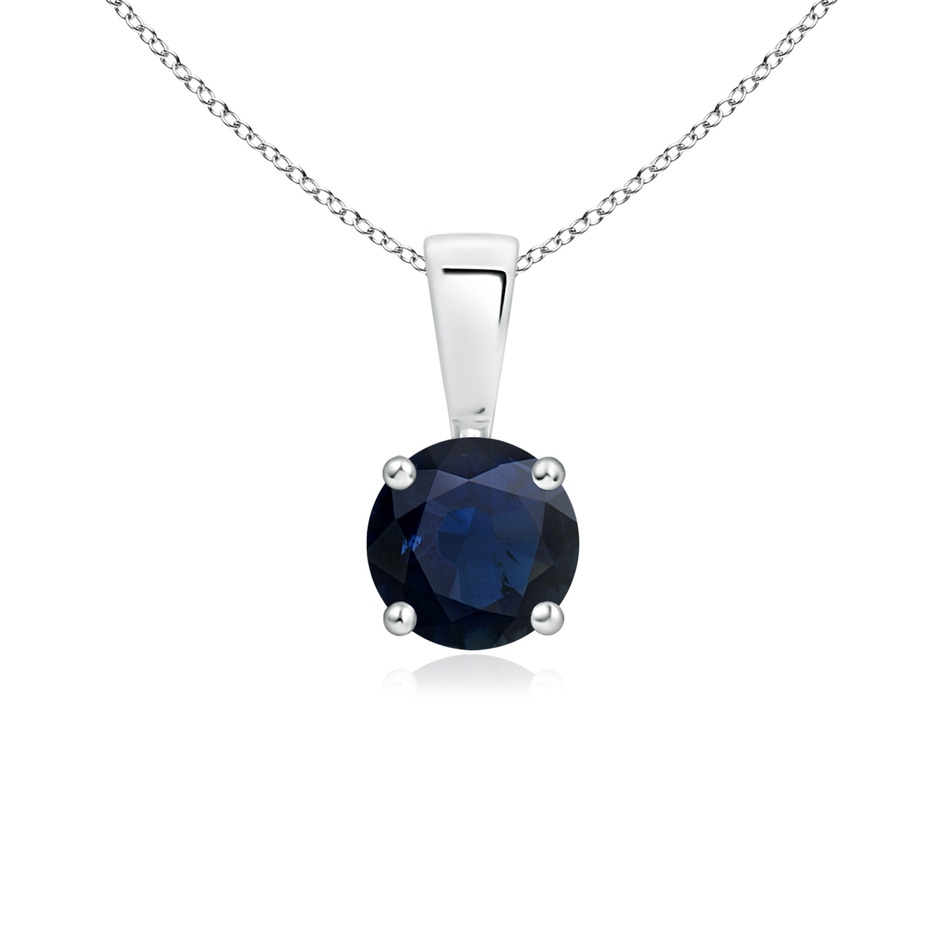 5mm A Classic Prong-Set Round Blue Sapphire Solitaire Pendant in White Gold 