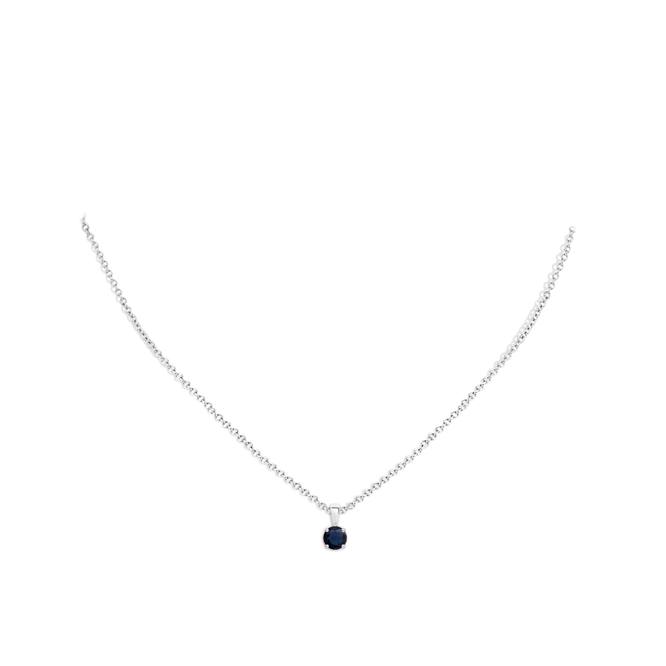 5mm A Classic Prong-Set Round Blue Sapphire Solitaire Pendant in White Gold pen