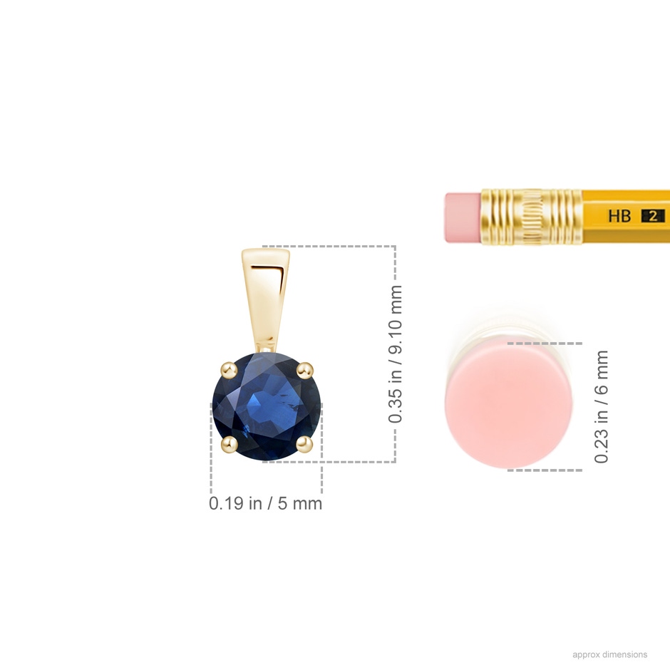5mm AA Classic Prong-Set Round Blue Sapphire Solitaire Pendant in Yellow Gold ruler