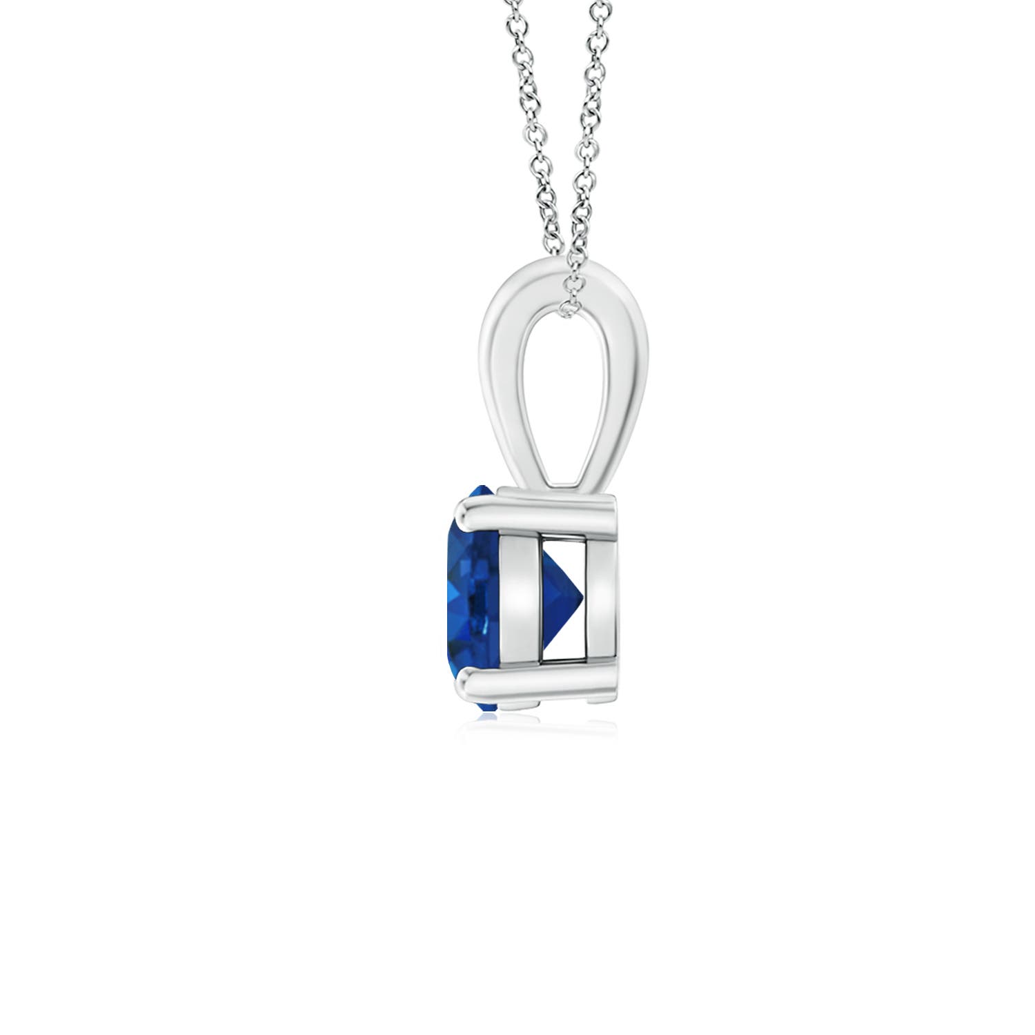 5mm AAA Classic Prong-Set Round Blue Sapphire Solitaire Pendant in 18K White Gold