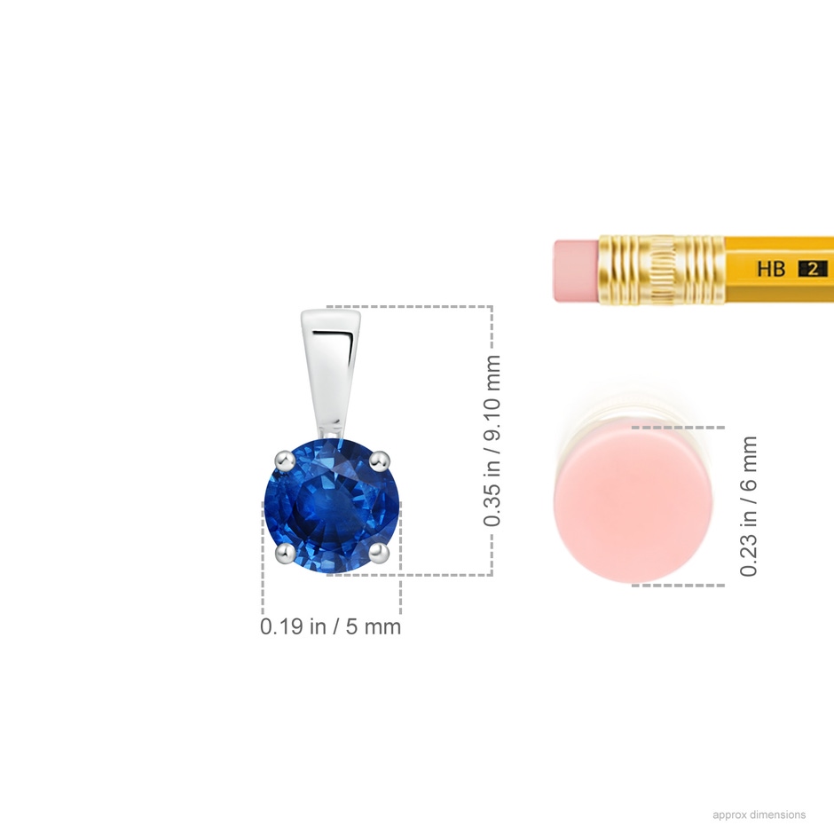 5mm AAA Classic Prong-Set Round Blue Sapphire Solitaire Pendant in P950 Platinum ruler