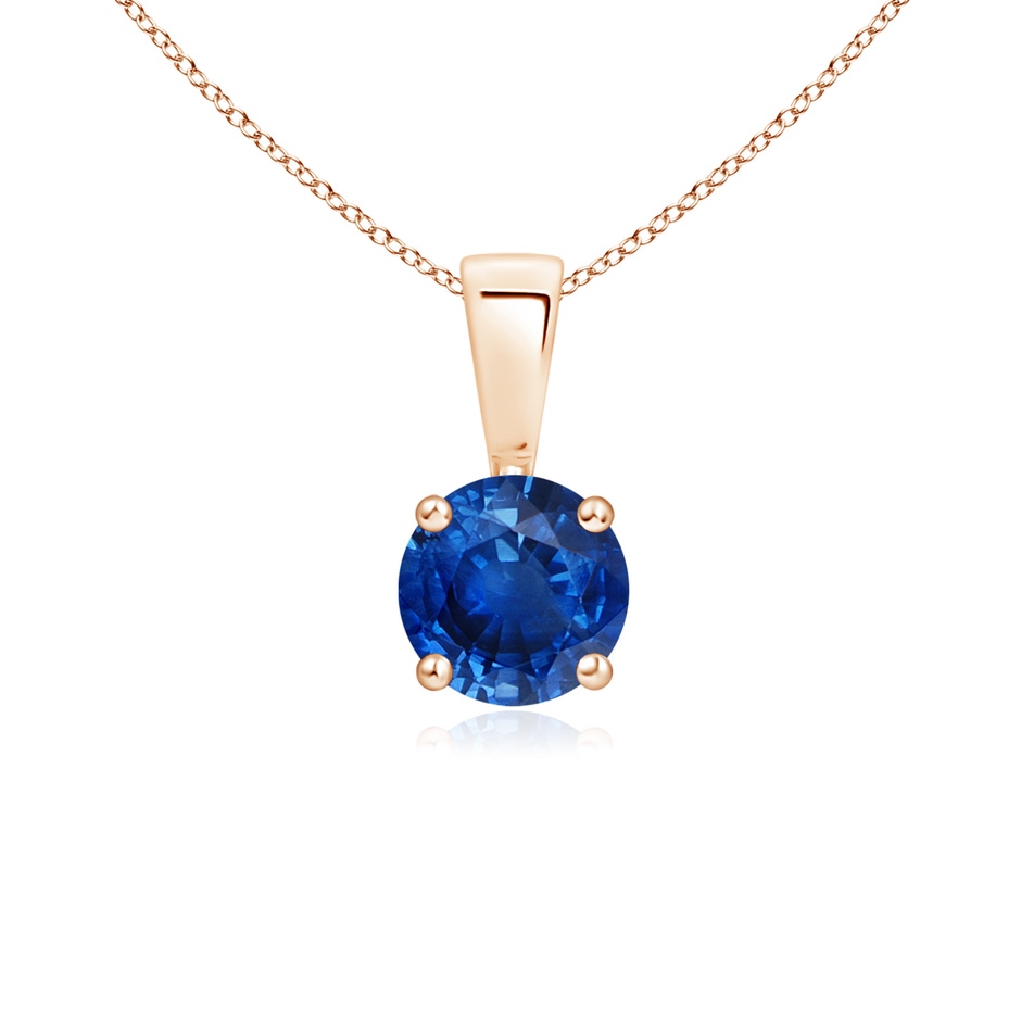 5mm AAA Classic Prong-Set Round Blue Sapphire Solitaire Pendant in Rose Gold 