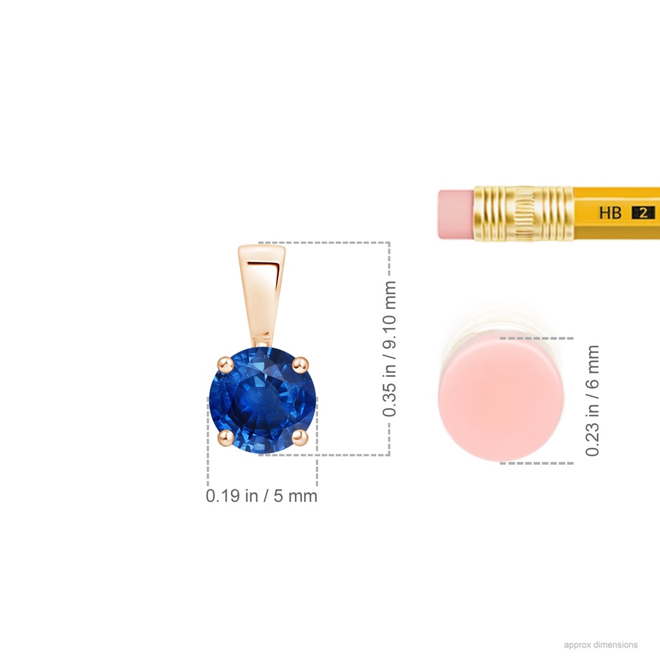 5mm AAA Classic Prong-Set Round Blue Sapphire Solitaire Pendant in Rose Gold ruler