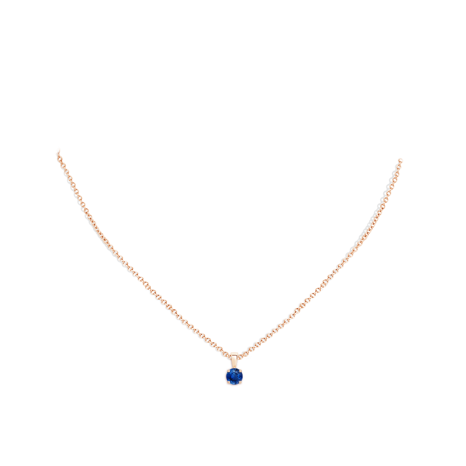 5mm AAA Classic Prong-Set Round Blue Sapphire Solitaire Pendant in Rose Gold pen